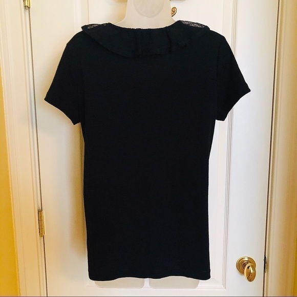 𝅺Ralph Lauren Chaps Black Top V Neck Lace Trimmed Ruffle Femme Summer Pullover - Picture 6 of 7